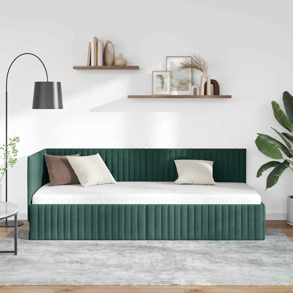 Hjørnesengramme med hovedgærde Mørkegrøn 80 cm x 200 cm Fløjl