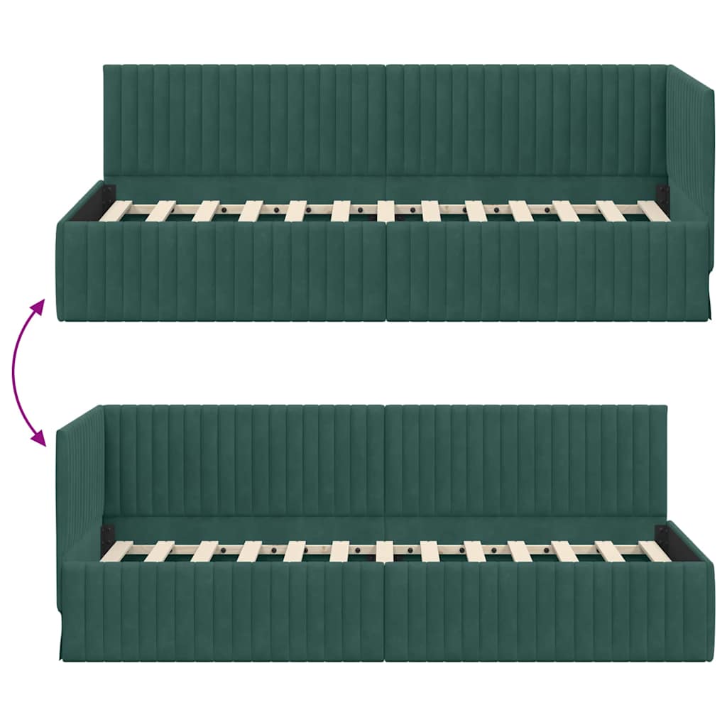 Hjørnesengramme med hovedgærde Mørkegrøn 80 cm x 200 cm Fløjl