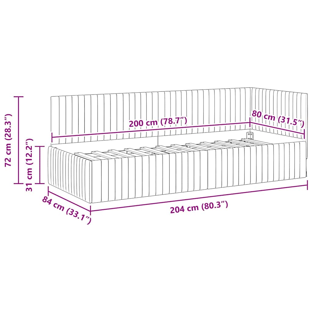 Hjørnesengramme med hovedgærde Mørkegrøn 80 cm x 200 cm Fløjl