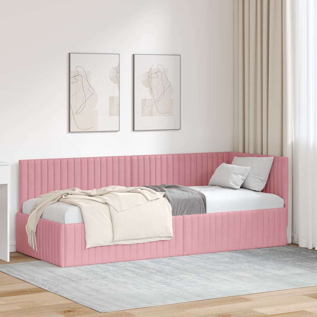 Hjørnesengramme med hovedgærde Lyserød 80 cm x 200 cm Fløjl