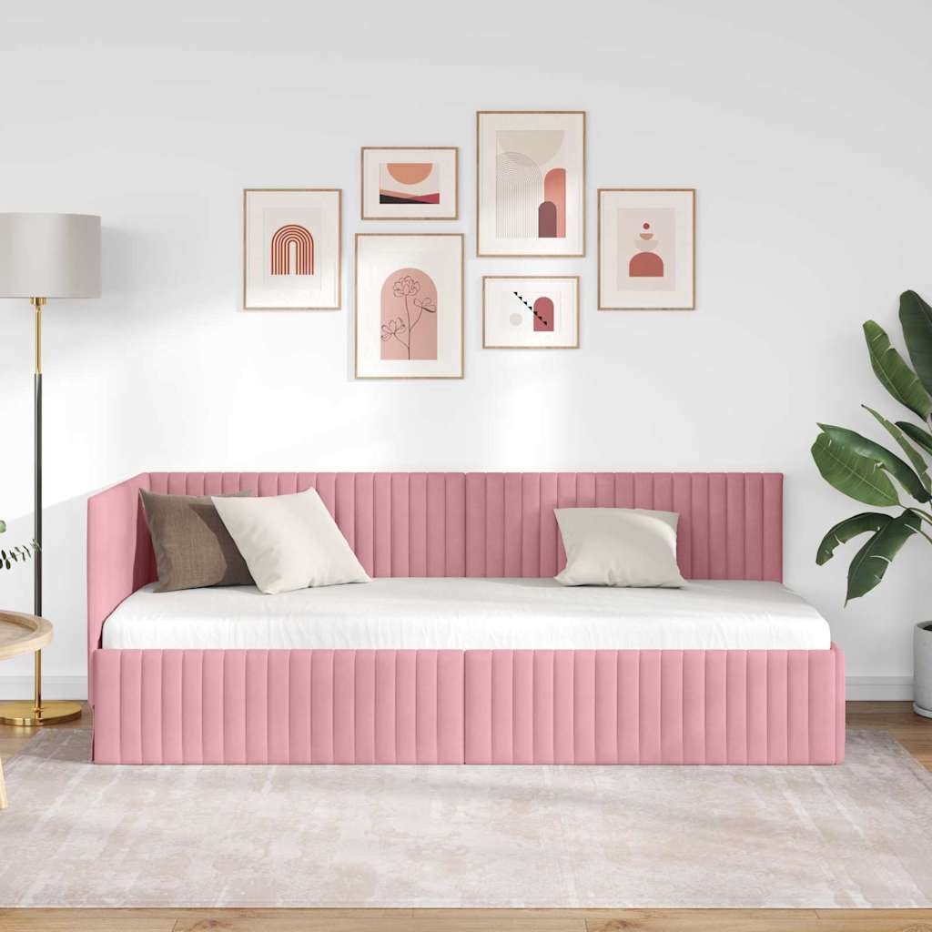 Hjørnesengramme med hovedgærde Lyserød 80 cm x 200 cm Fløjl