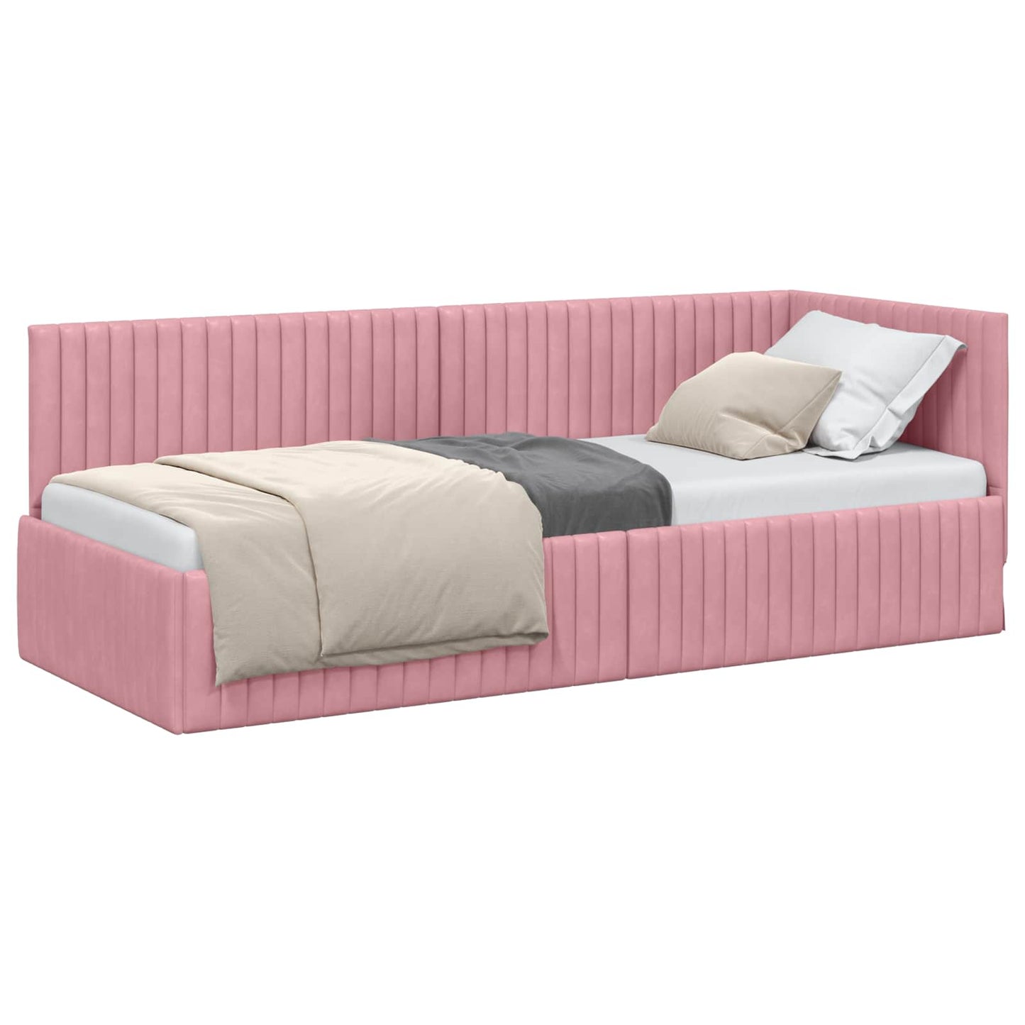 Hjørnesengramme med hovedgærde Lyserød 80 cm x 200 cm Fløjl