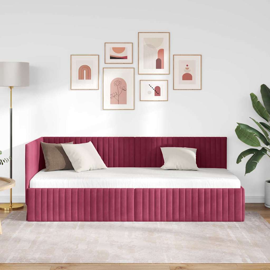 Hjørnesengramme med hovedgærde Vinrød 80 cm x 200 cm Fløjl