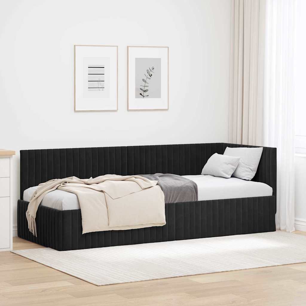 Hjørnesengramme med hovedgærde Sort 80 cm x 200 cm Fløjl