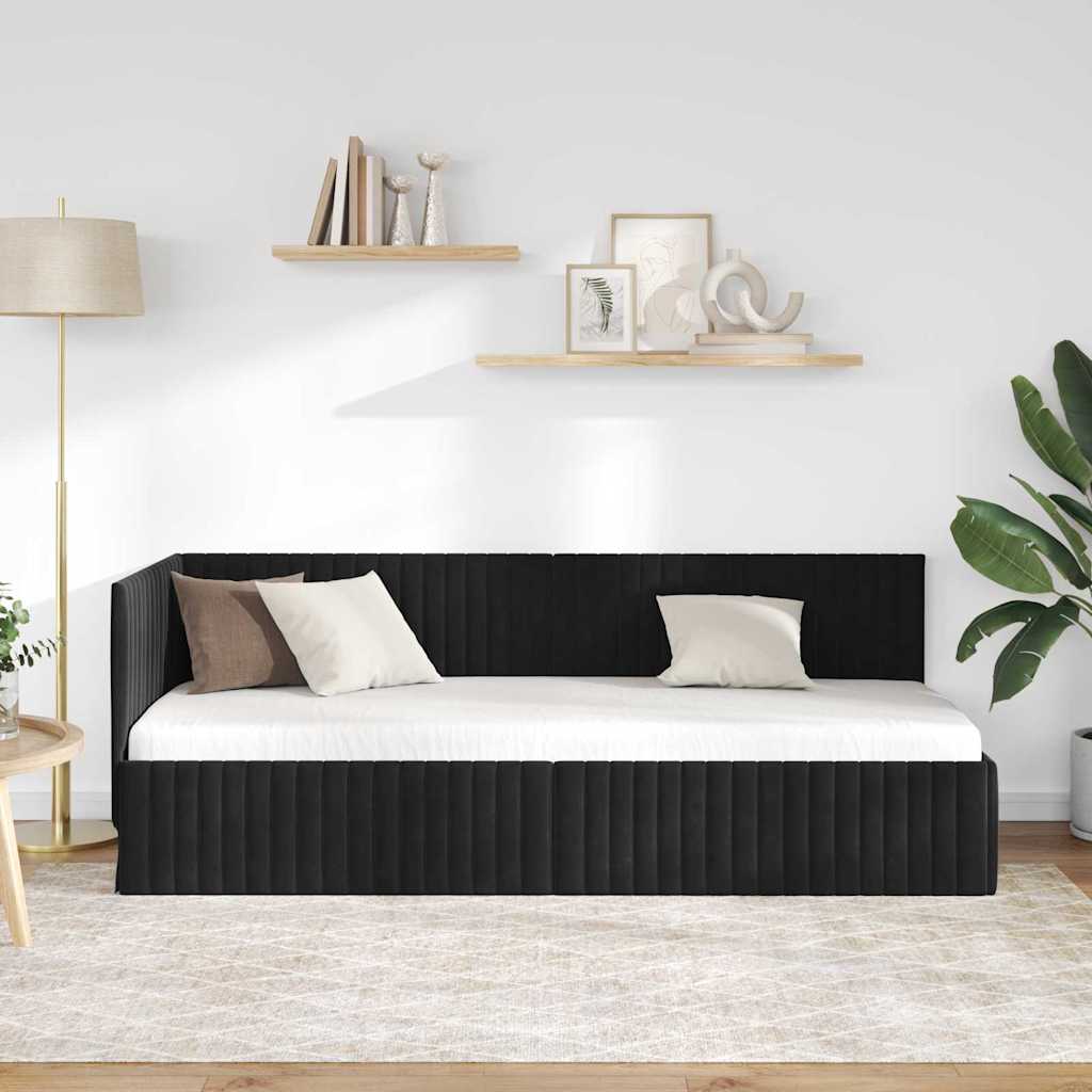 Hjørnesengramme med hovedgærde Sort 80 cm x 200 cm Fløjl