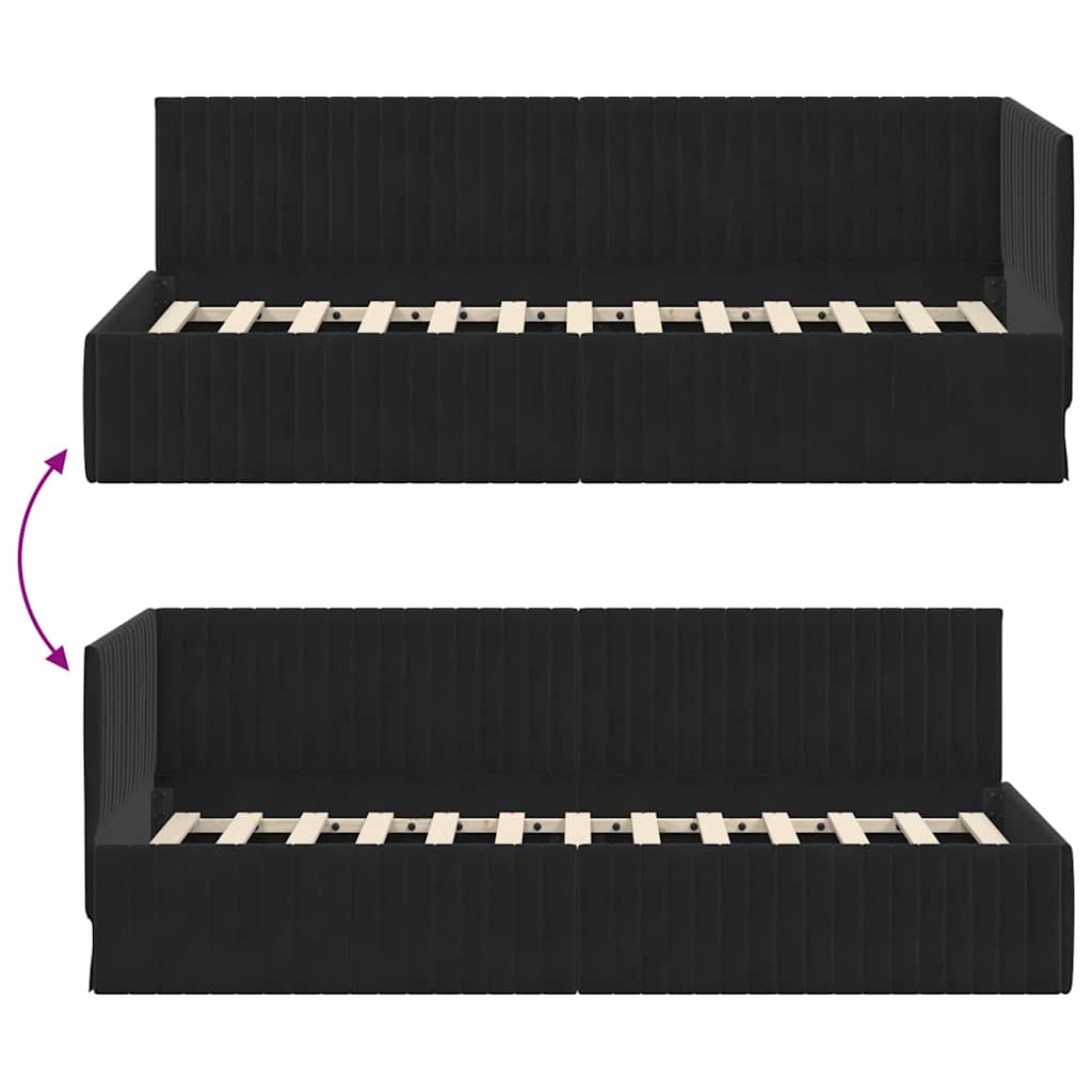Hjørnesengramme med hovedgærde Sort 80 cm x 200 cm Fløjl