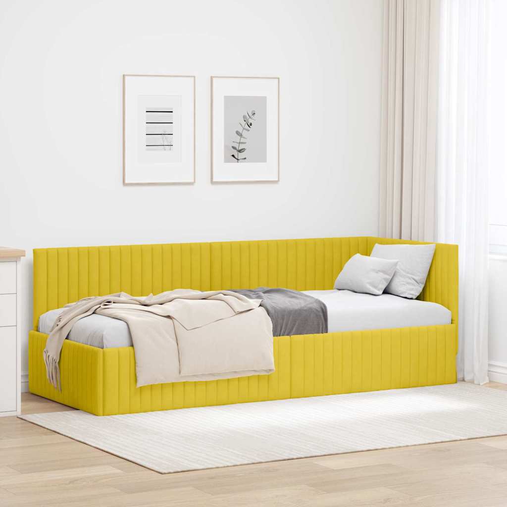 Hjørnesengramme med hovedgærde Gul 80 cm x 200 cm Fløjl
