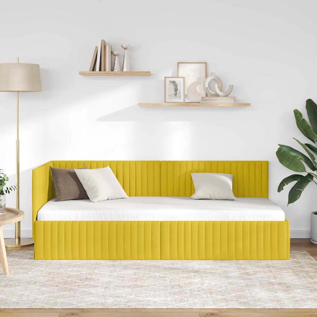 Hjørnesengramme med hovedgærde Gul 80 cm x 200 cm Fløjl