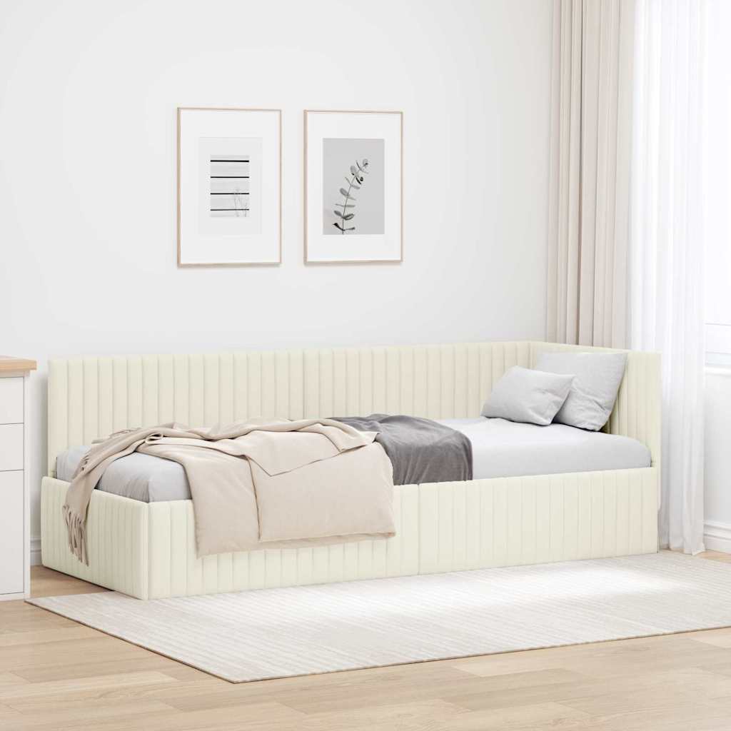 Hjørnesengramme med hovedgærde Creme 80 cm x 200 cm Fløjl
