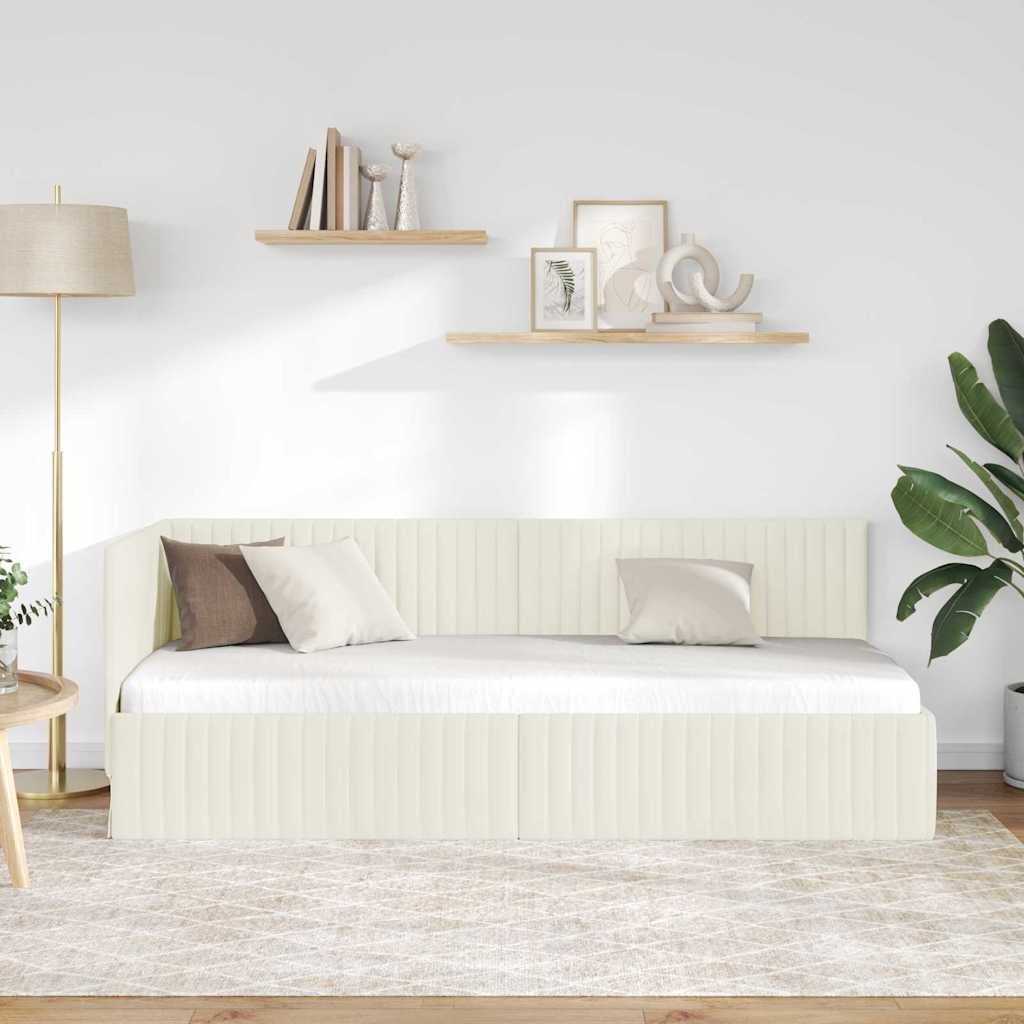 Hjørnesengramme med hovedgærde Creme 80 cm x 200 cm Fløjl