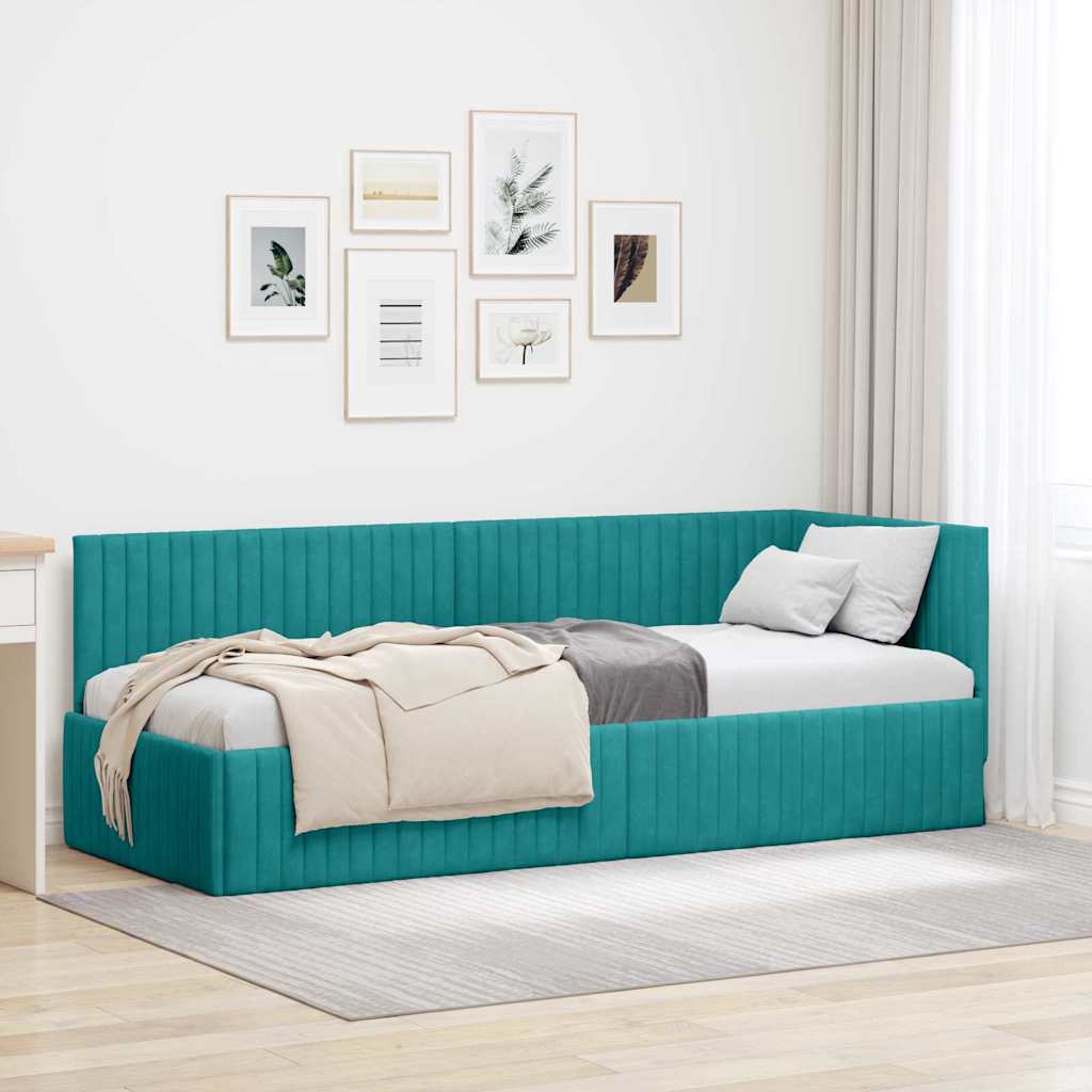 Hjørnesengramme med hovedgærde Turkis 80 cm x 200 cm Fløjl