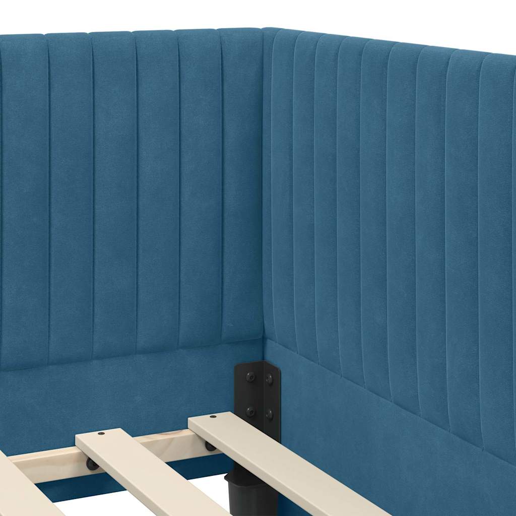 Hjørnesengramme med hovedgærde Blå 90 cm x 190 cm Fløjl