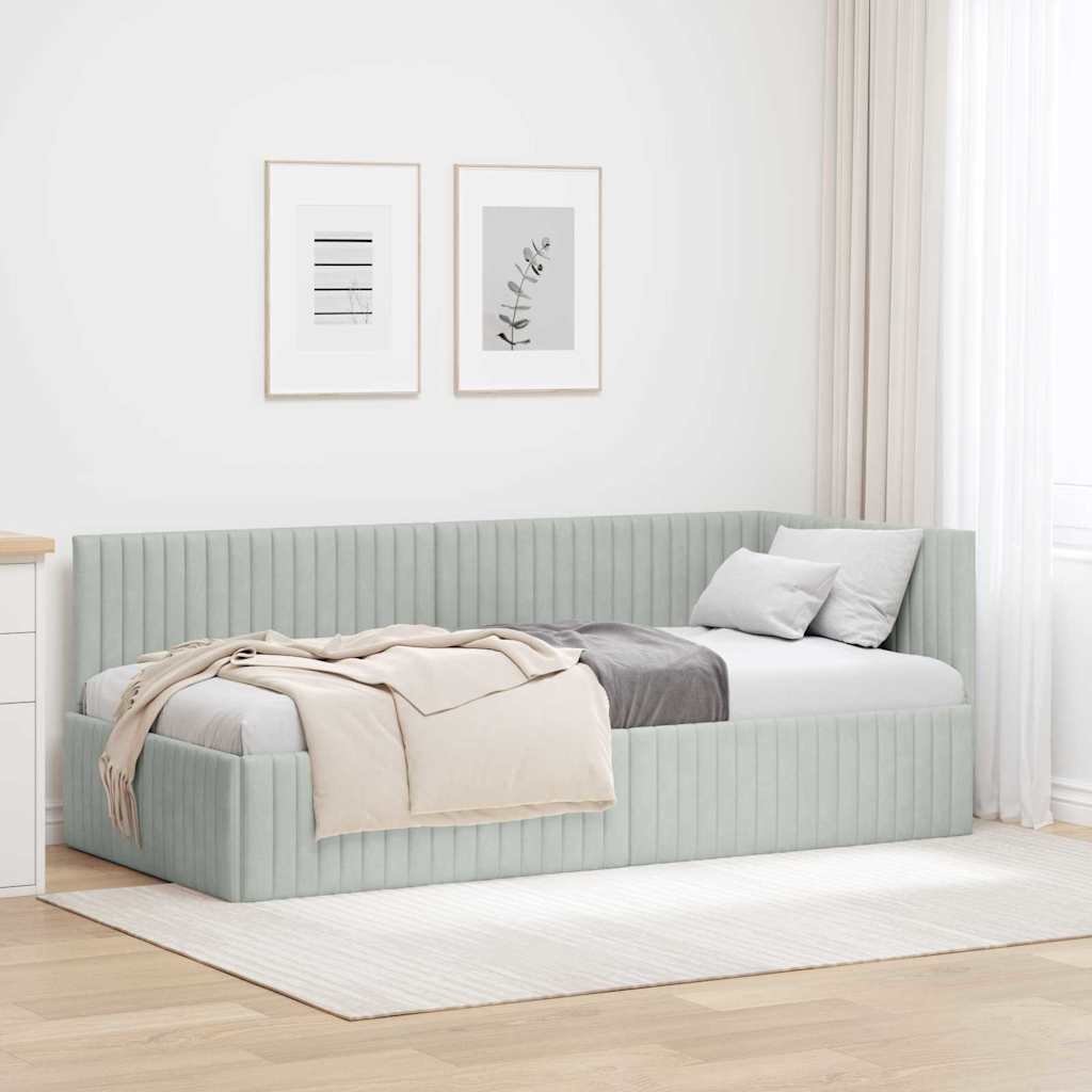 Hjørnesengramme med hovedgærde Lysegrå 90 cm x 190 cm Fløjl
