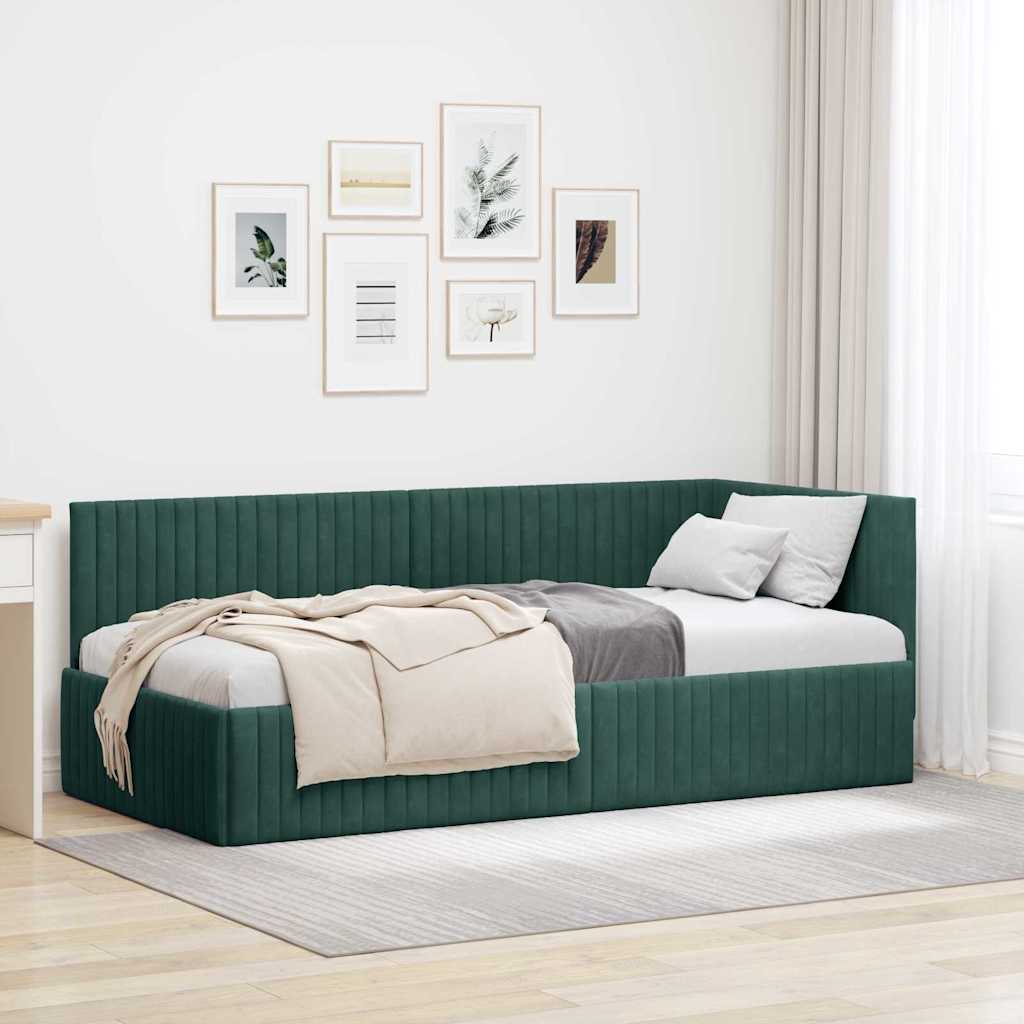 Hjørnesengramme med hovedgærde Mørkegrøn 90 cm x 190 cm Fløjl