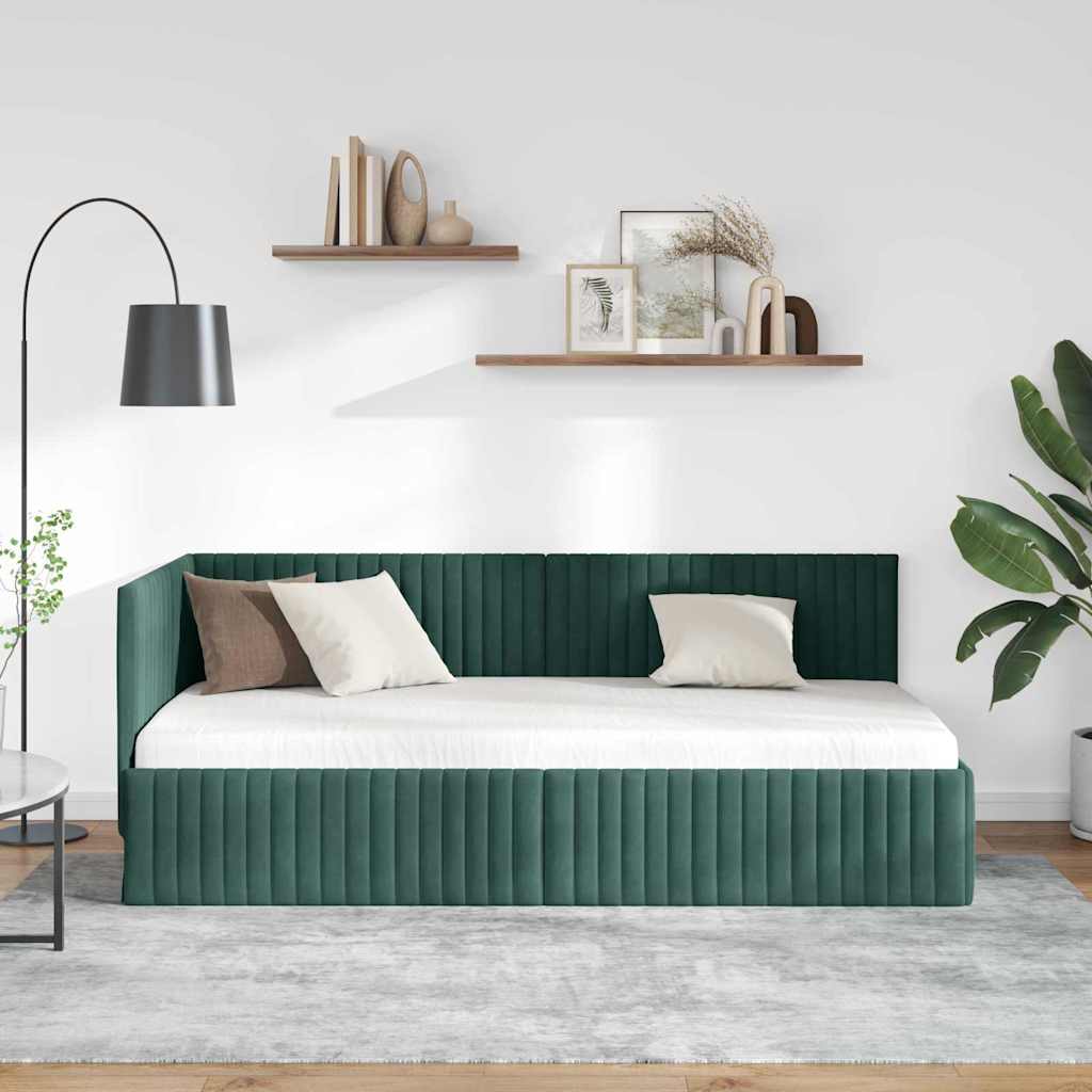 Hjørnesengramme med hovedgærde Mørkegrøn 90 cm x 190 cm Fløjl