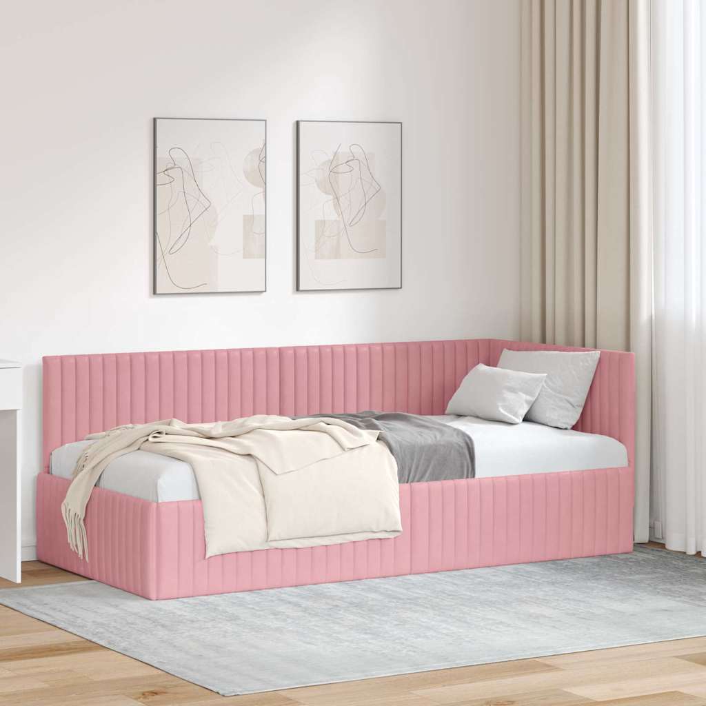 Hjørnesengramme med hovedgærde Lyserød 90 cm x 190 cm Fløjl