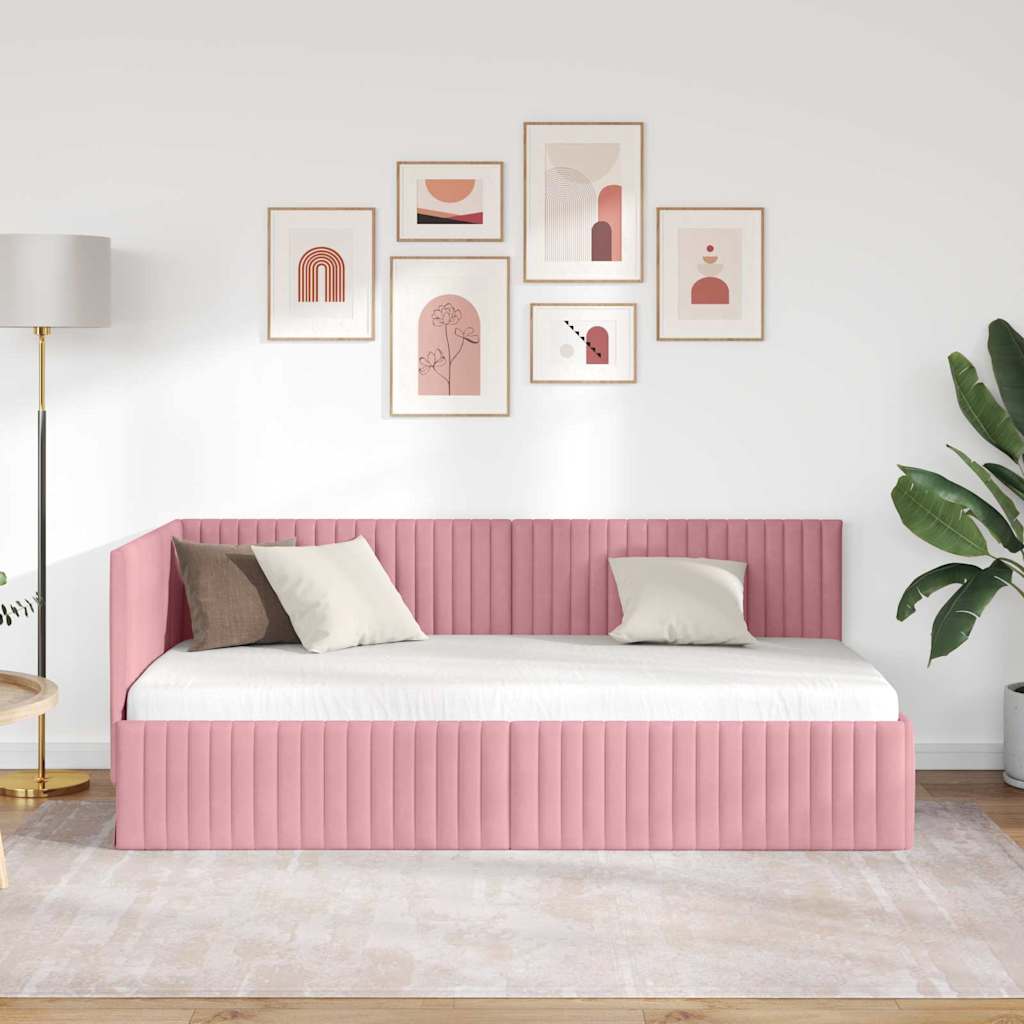 Hjørnesengramme med hovedgærde Lyserød 90 cm x 190 cm Fløjl
