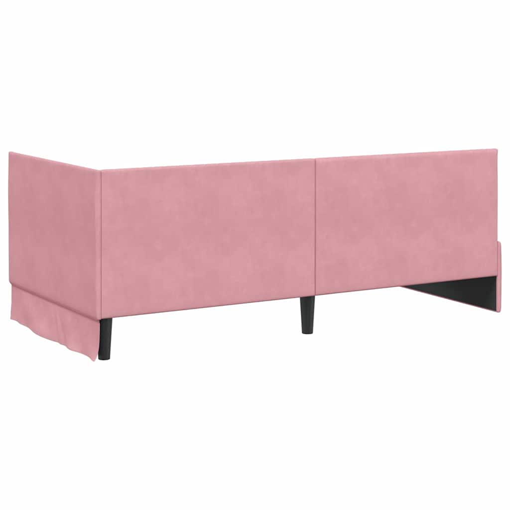 Hjørnesengramme med hovedgærde Lyserød 90 cm x 190 cm Fløjl