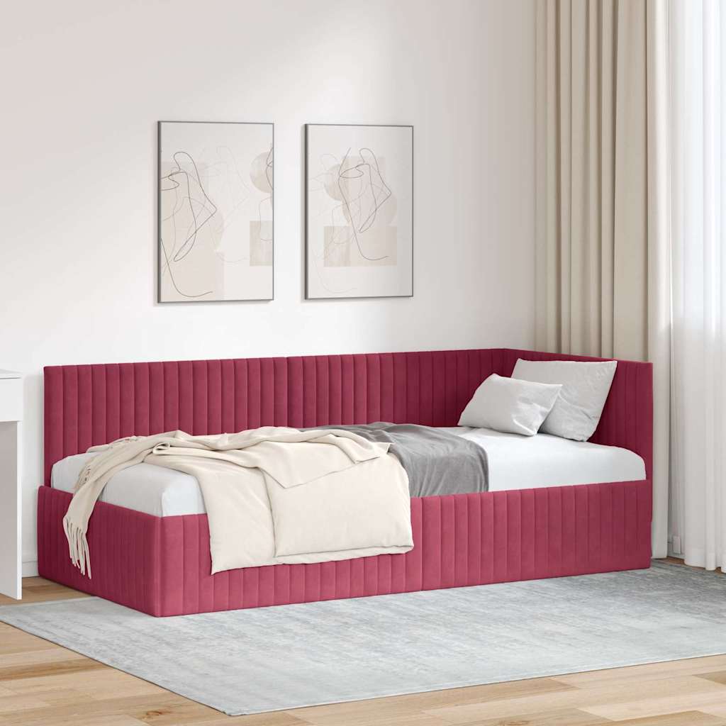 Hjørnesengramme med hovedgærde Vinrød 90 cm x 190 cm Fløjl