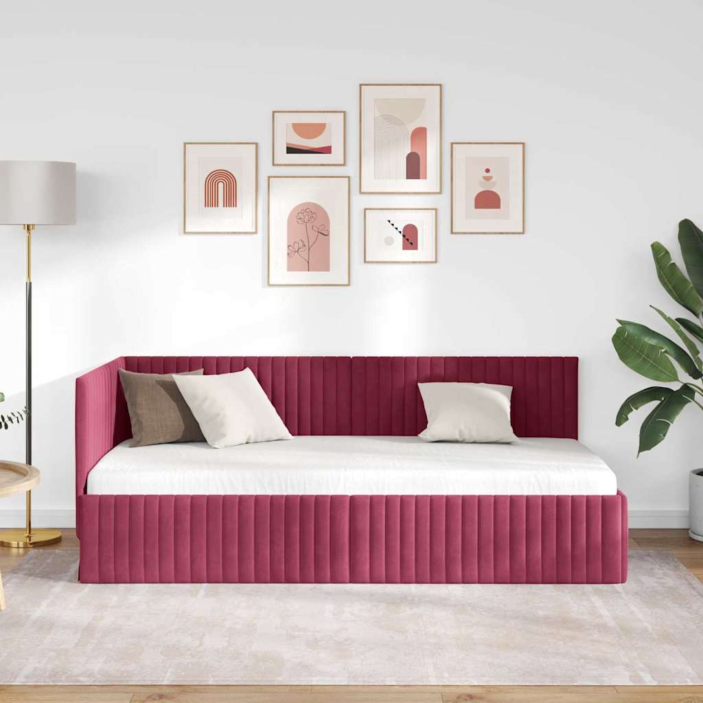 Hjørnesengramme med hovedgærde Vinrød 90 cm x 190 cm Fløjl