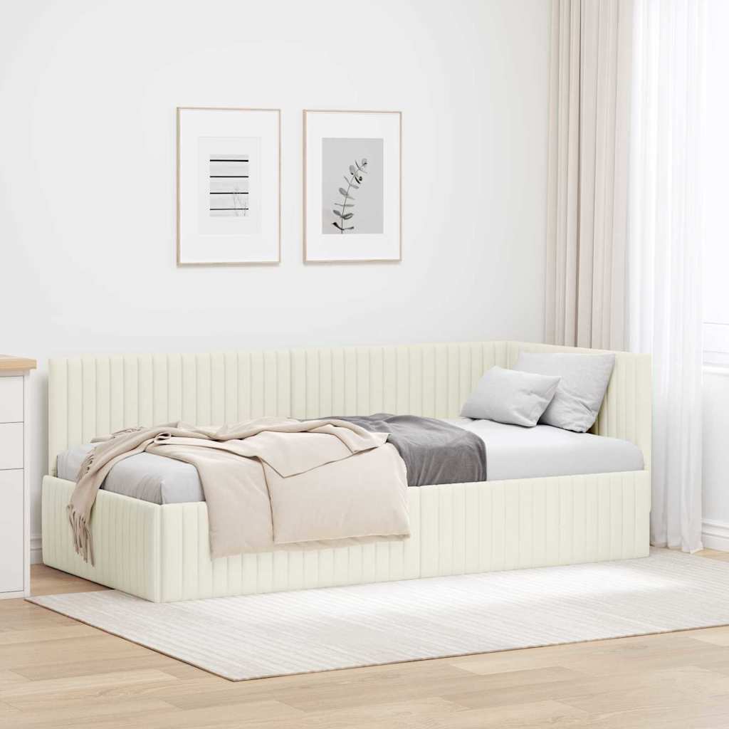 Hjørnesengramme med hovedgærde Creme 90 cm x 190 cm Fløjl