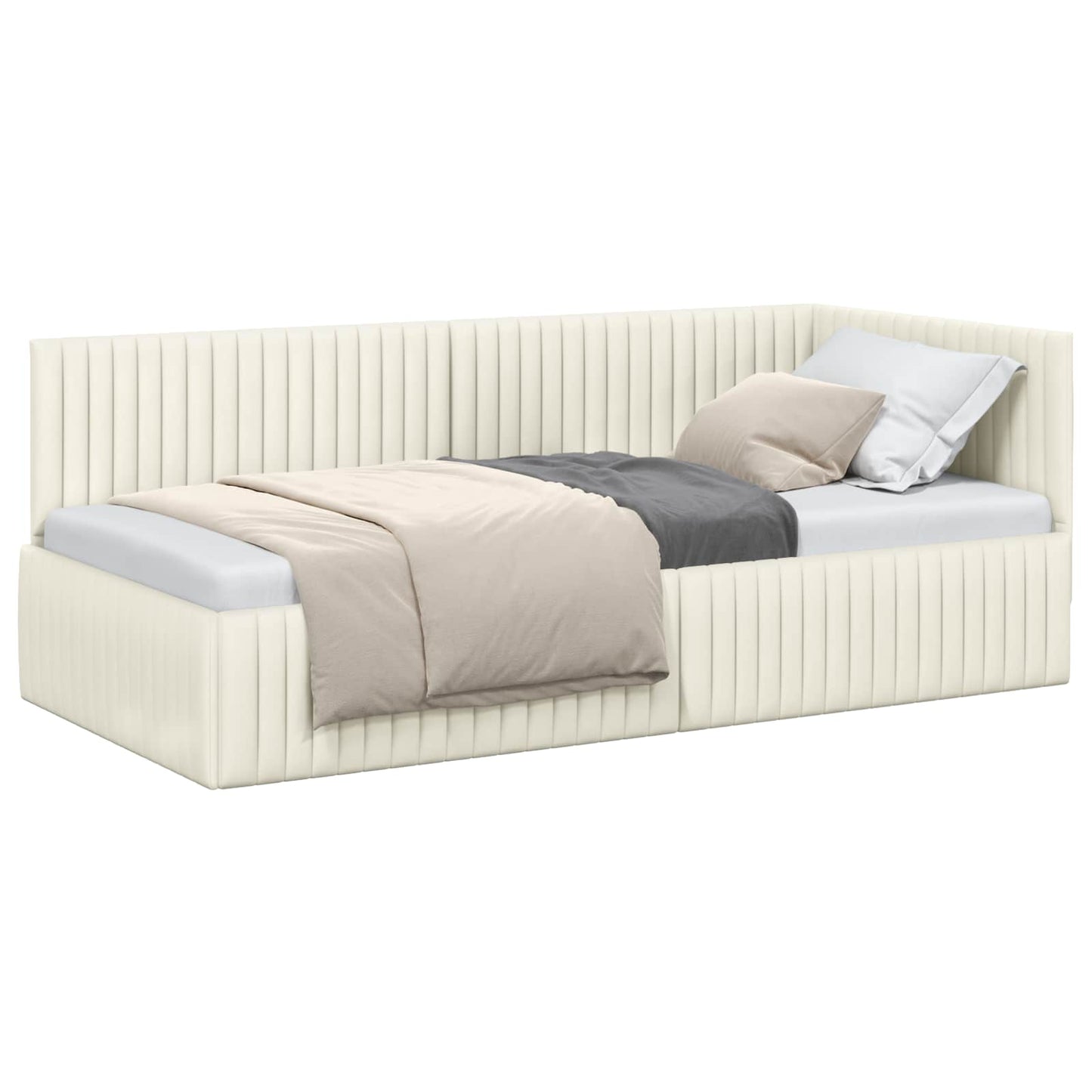Hjørnesengramme med hovedgærde Creme 90 cm x 190 cm Fløjl