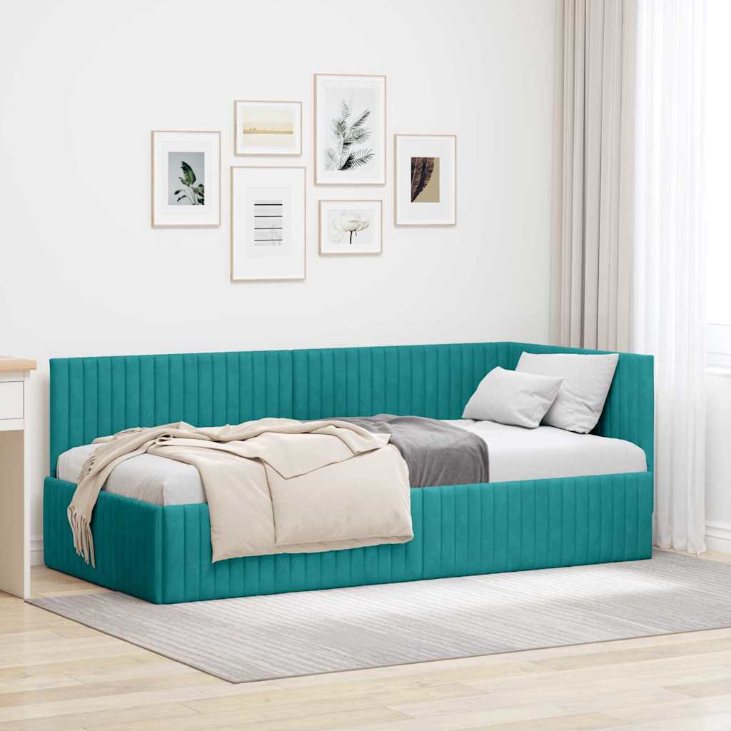 Hjørnesengramme med hovedgærde Turkis 90 cm x 190 cm Fløjl
