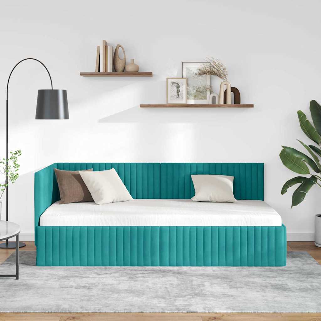 Hjørnesengramme med hovedgærde Turkis 90 cm x 190 cm Fløjl