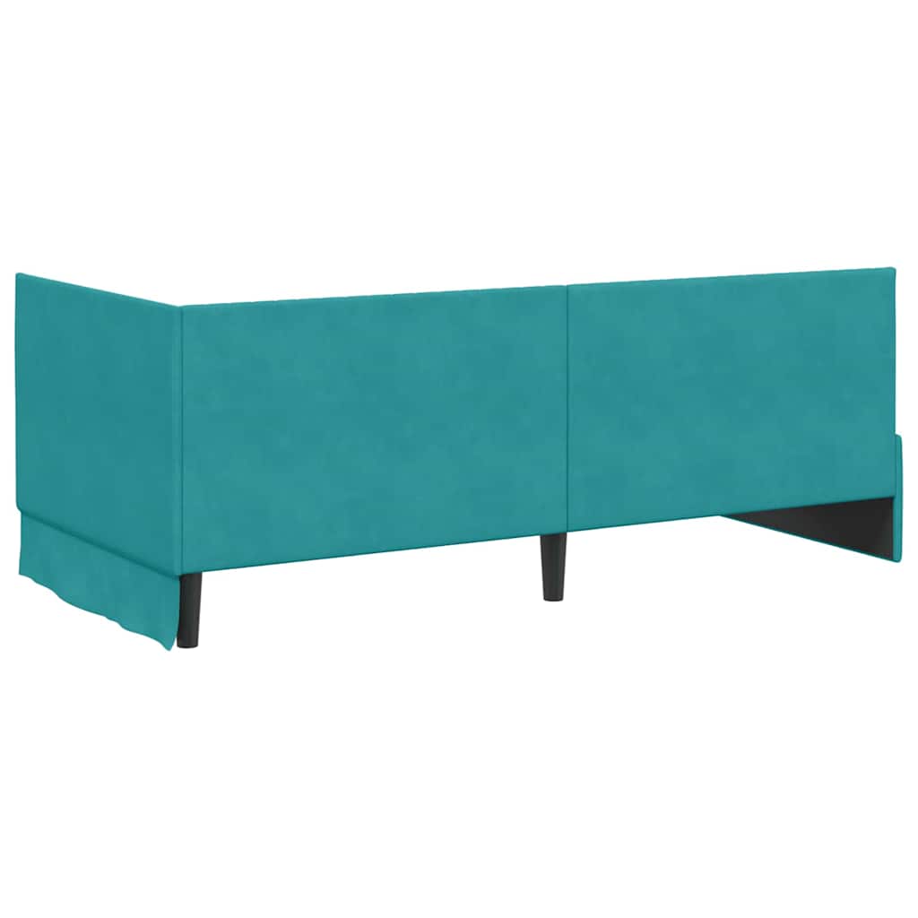 Hjørnesengramme med hovedgærde Turkis 90 cm x 190 cm Fløjl