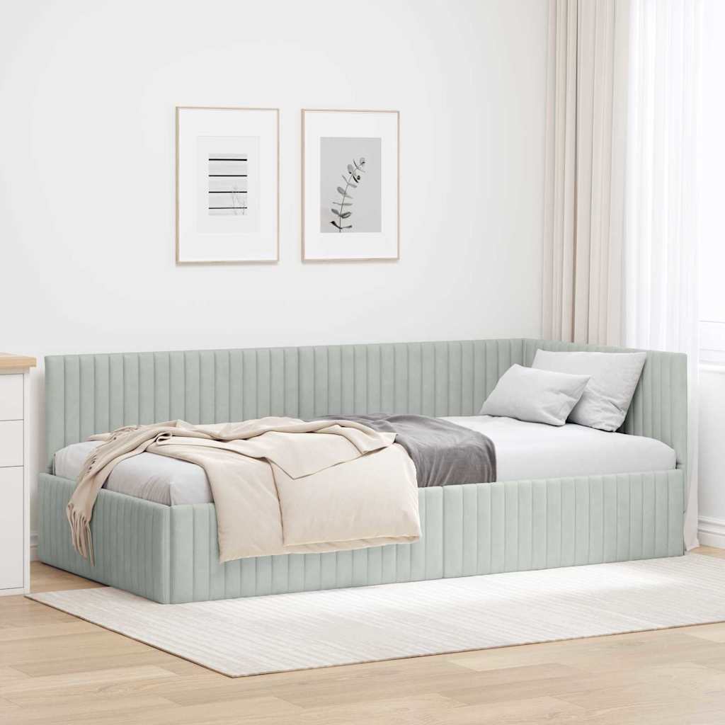 Hjørnesengramme med hovedgærde Lysegrå 90 cm x 200 cm Fløjl