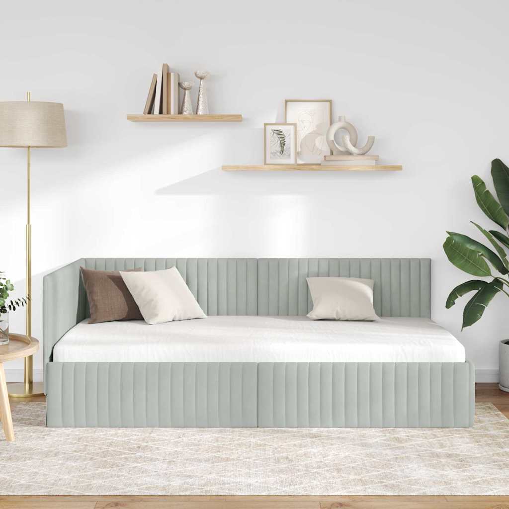 Hjørnesengramme med hovedgærde Lysegrå 90 cm x 200 cm Fløjl