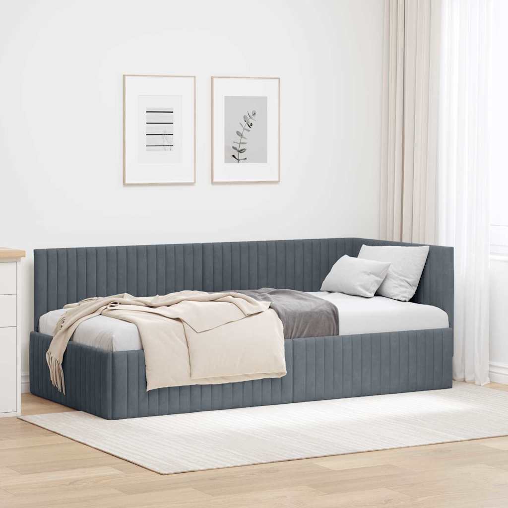 Hjørnesengramme med hovedgærde Mørkegrå 90 cm x 200 cm Fløjl