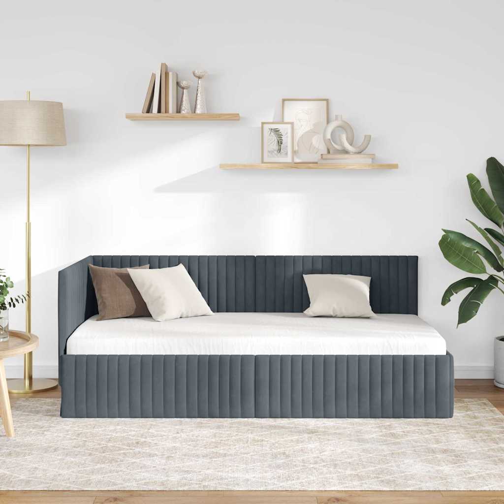 Hjørnesengramme med hovedgærde Mørkegrå 90 cm x 200 cm Fløjl