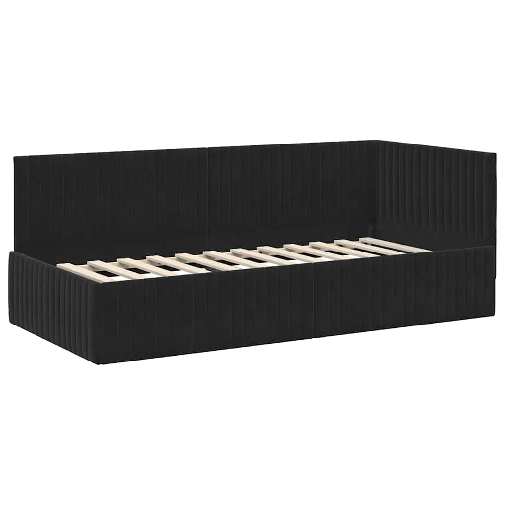 Hjørnesengramme med hovedgærde Sort 90 cm x 200 cm Fløjl
