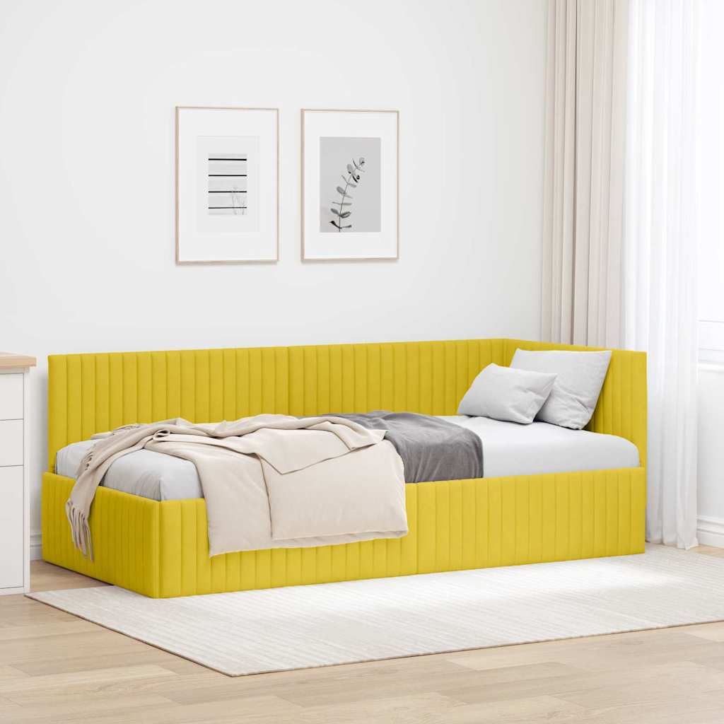Hjørnesengramme med hovedgærde Gul 90 cm x 200 cm Fløjl