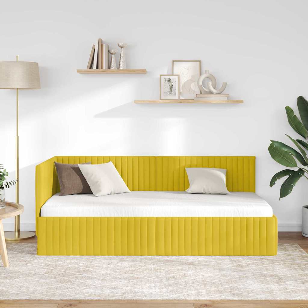 Hjørnesengramme med hovedgærde Gul 90 cm x 200 cm Fløjl
