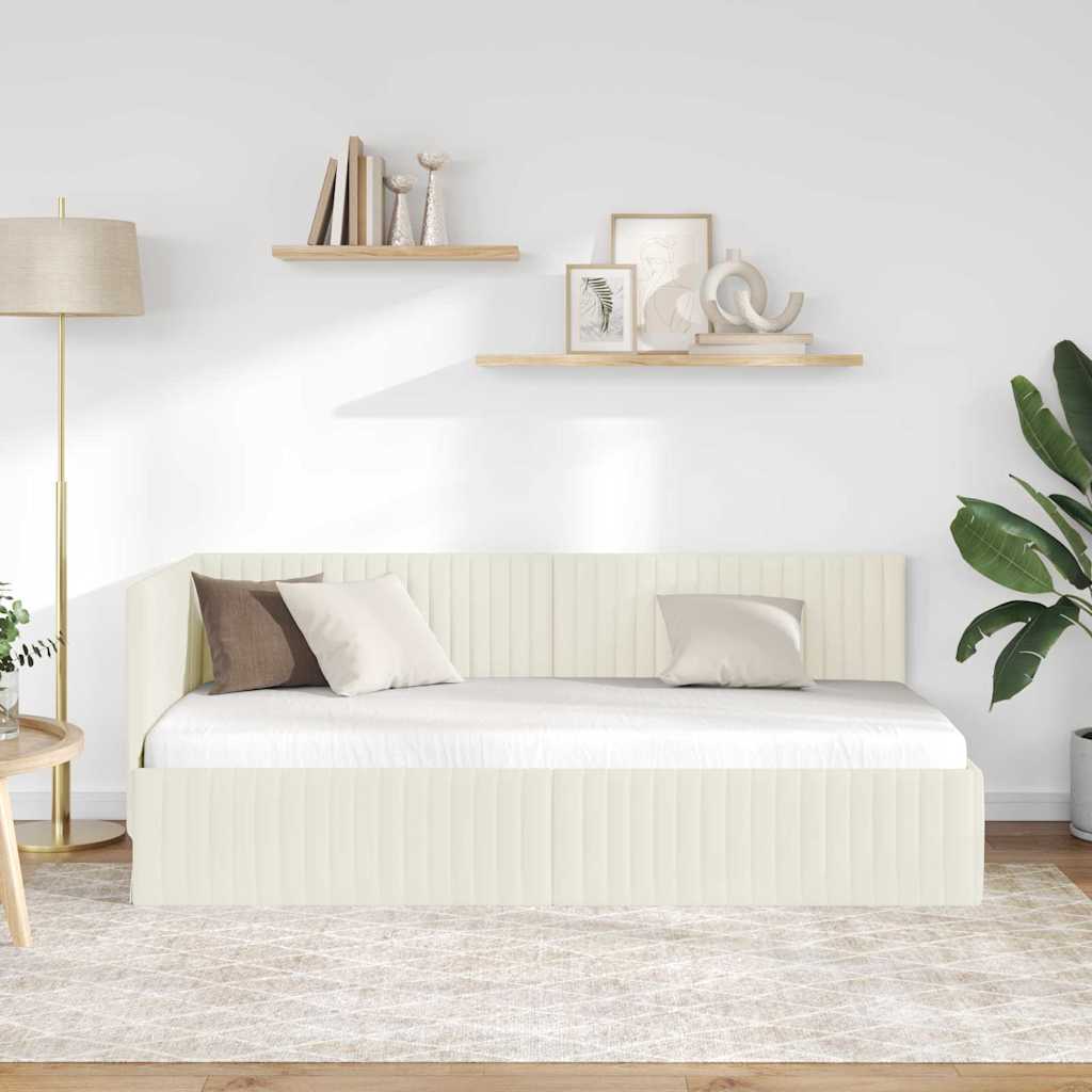 Hjørnesengramme med hovedgærde Creme 90 cm x 200 cm Fløjl