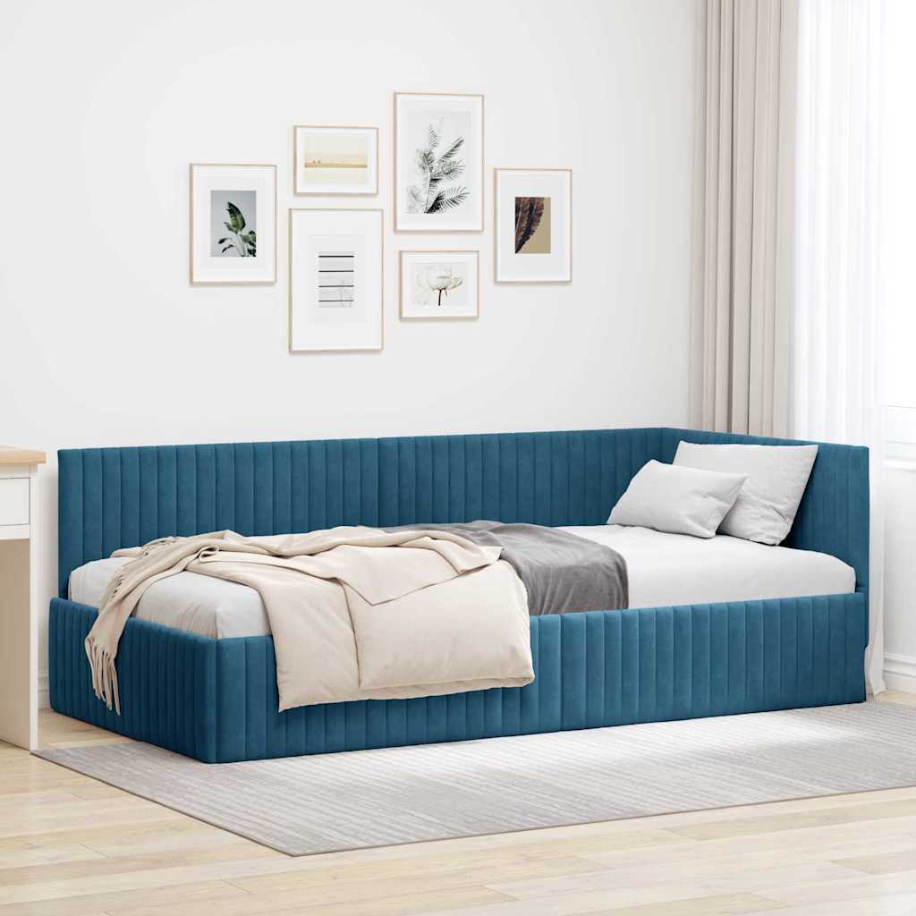 Hjørnesengramme med hovedgærde Blå 100 cm x 200 cm Fløjl