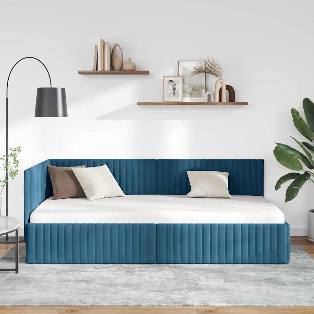 Hjørnesengramme med hovedgærde Blå 100 cm x 200 cm Fløjl