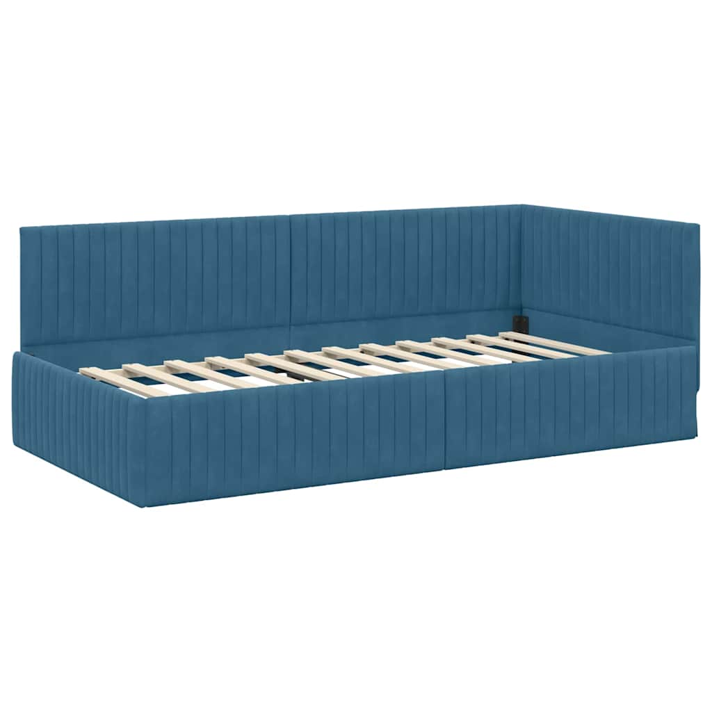 Hjørnesengramme med hovedgærde Blå 100 cm x 200 cm Fløjl
