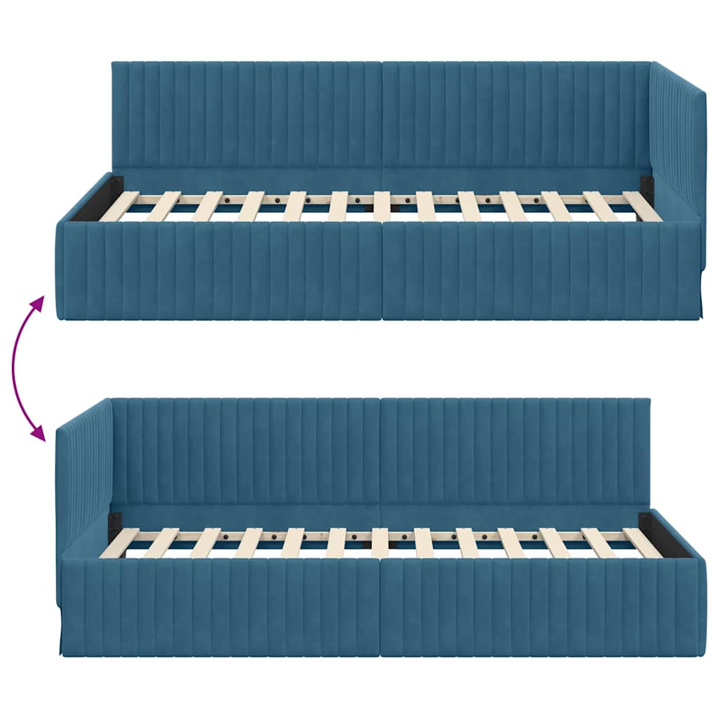 Hjørnesengramme med hovedgærde Blå 100 cm x 200 cm Fløjl