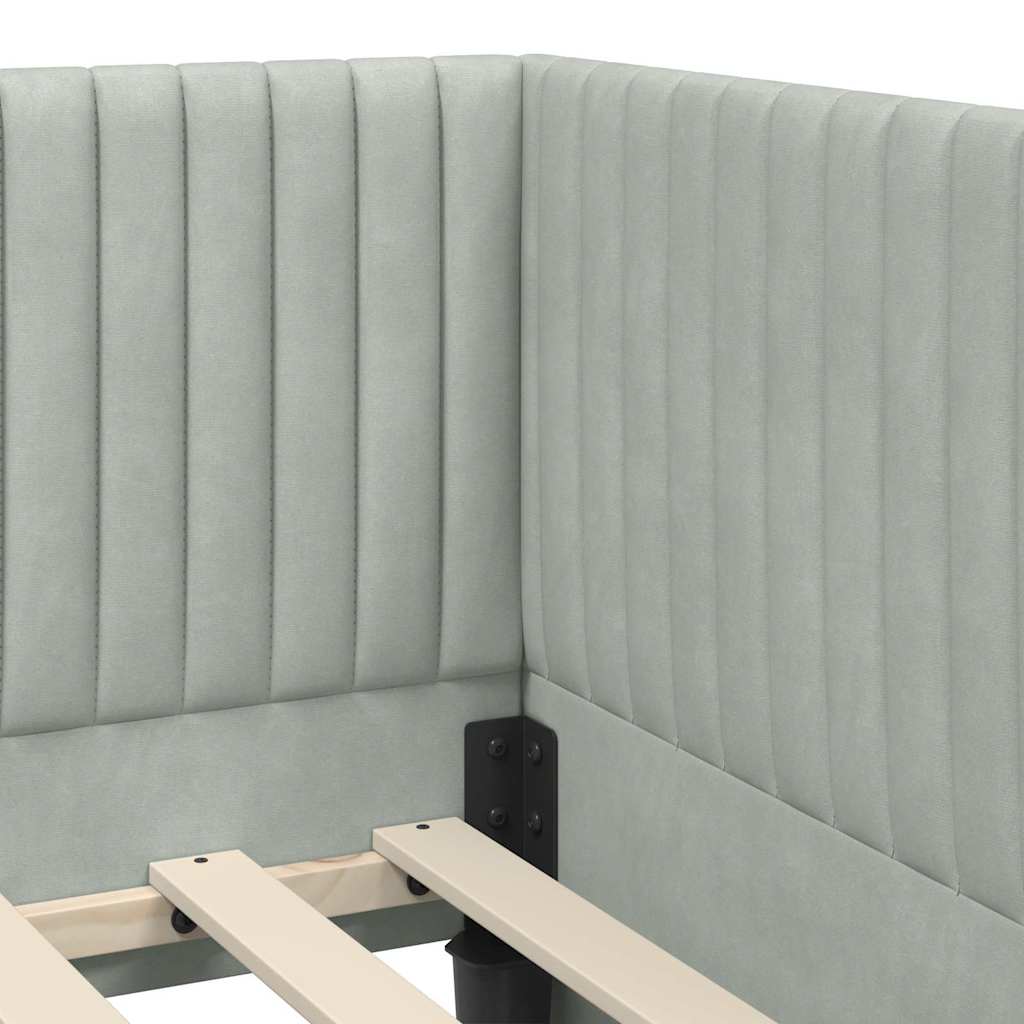Hjørnesengramme med hovedgærde Lysegrå 100 cm x 200 cm Fløjl