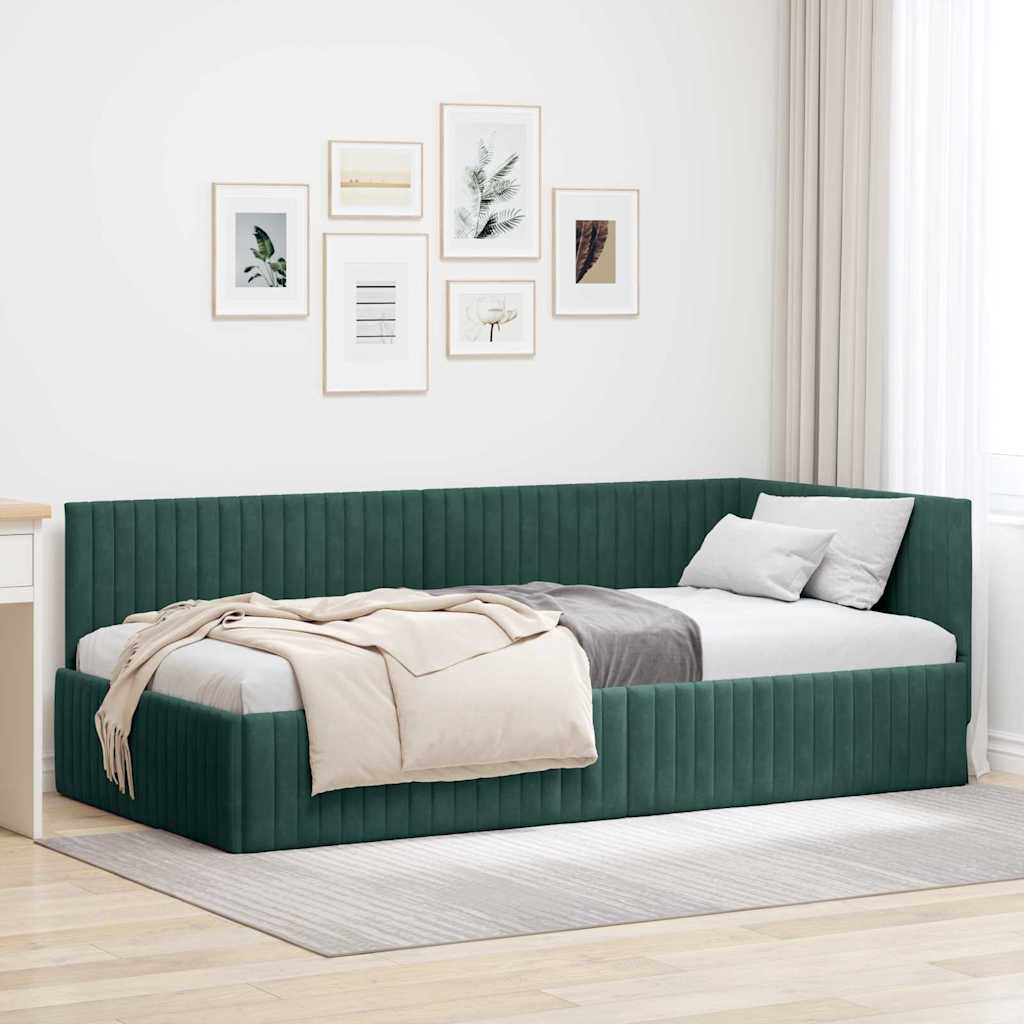 Hjørnesengramme med hovedgærde Mørkegrøn 100 cm x 200 cm Fløjl