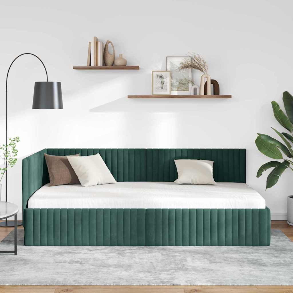 Hjørnesengramme med hovedgærde Mørkegrøn 100 cm x 200 cm Fløjl