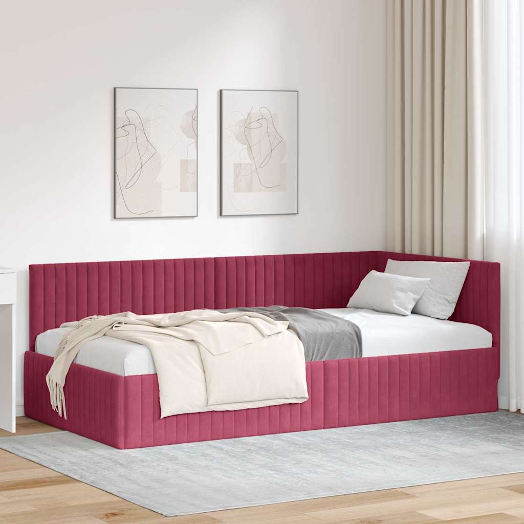 Hjørnesengramme med hovedgærde Vinrød 100 cm x 200 cm Fløjl