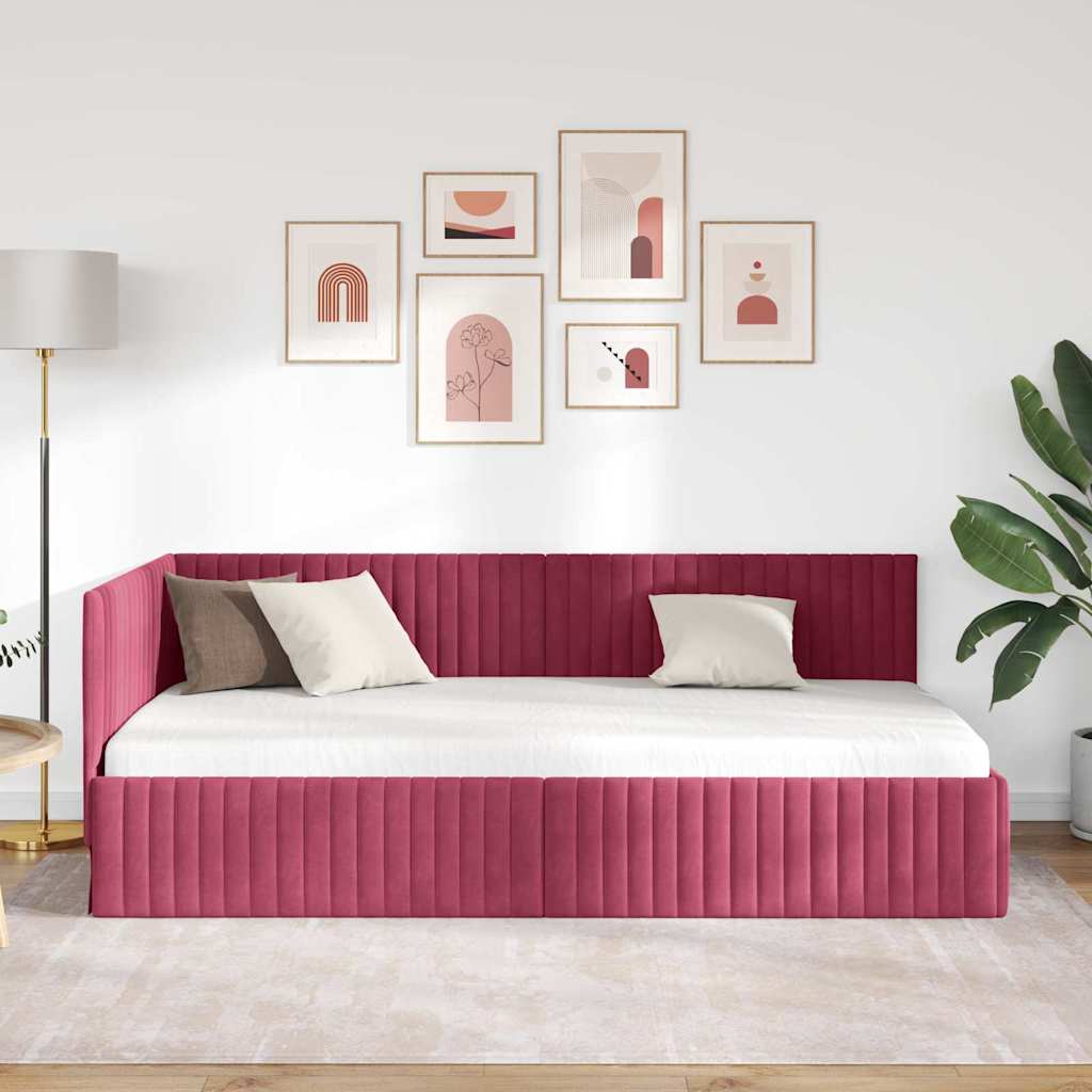 Hjørnesengramme med hovedgærde Vinrød 100 cm x 200 cm Fløjl
