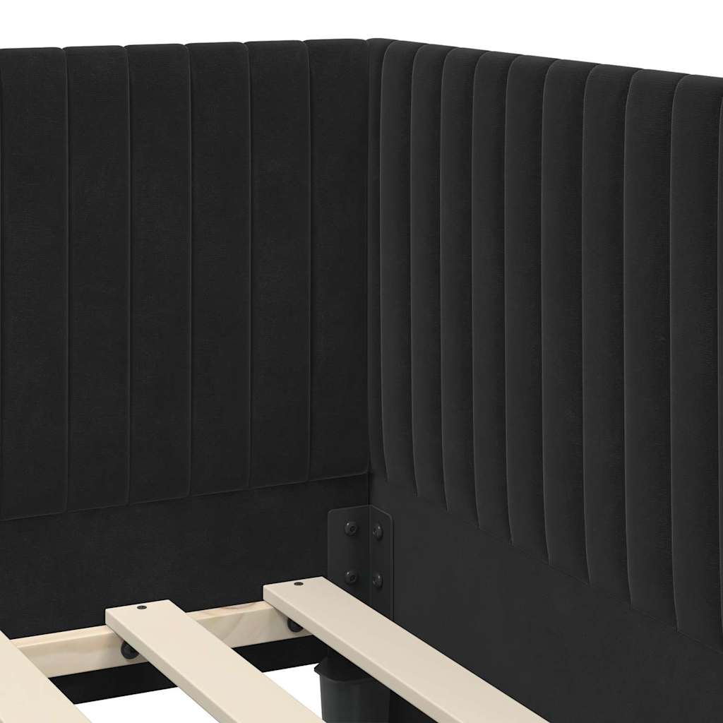 Hjørnesengramme med hovedgærde Sort 100 cm x 200 cm Fløjl