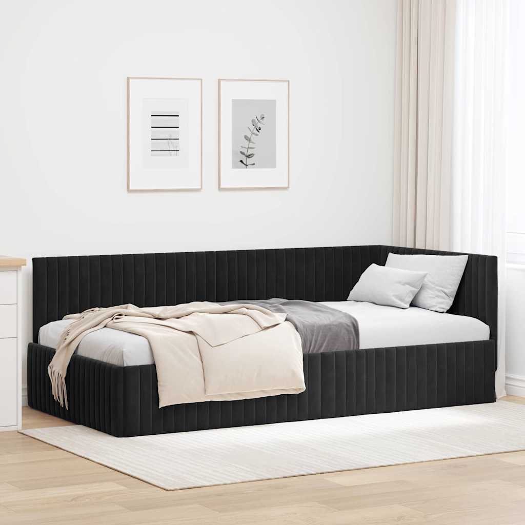 Hjørnesengramme med hovedgærde Sort 100 cm x 200 cm Fløjl