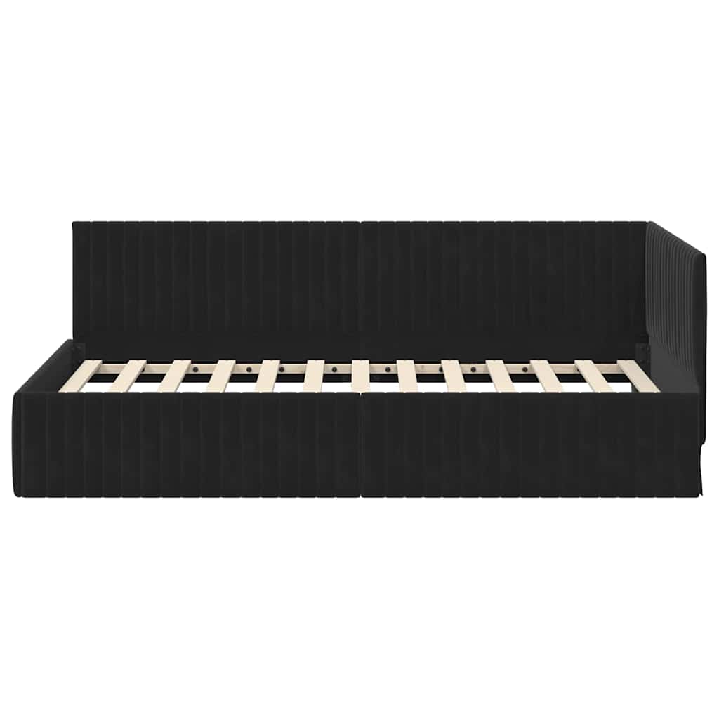 Hjørnesengramme med hovedgærde Sort 100 cm x 200 cm Fløjl