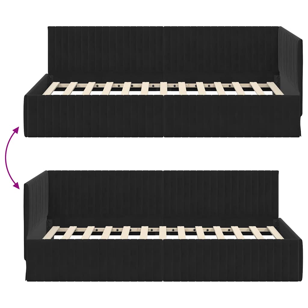 Hjørnesengramme med hovedgærde Sort 100 cm x 200 cm Fløjl